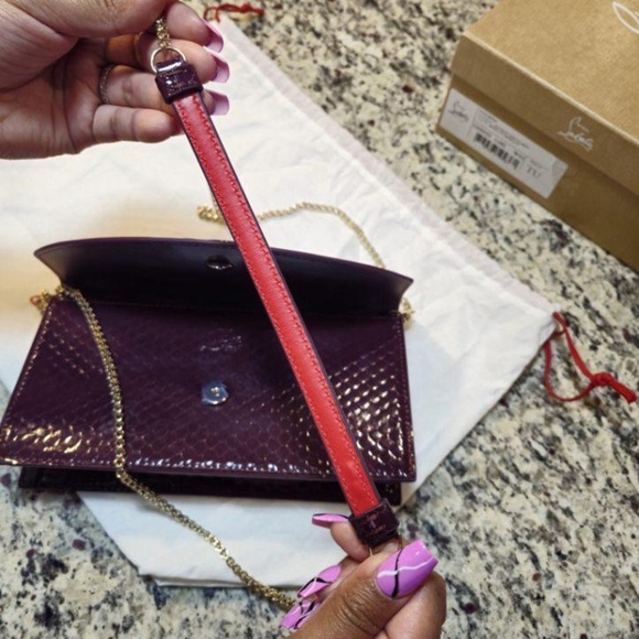 NEW Christian Louboutin Loubi54 Shoulder Bag in Merlot Patent Snake Embossed - Picture 8 of 13